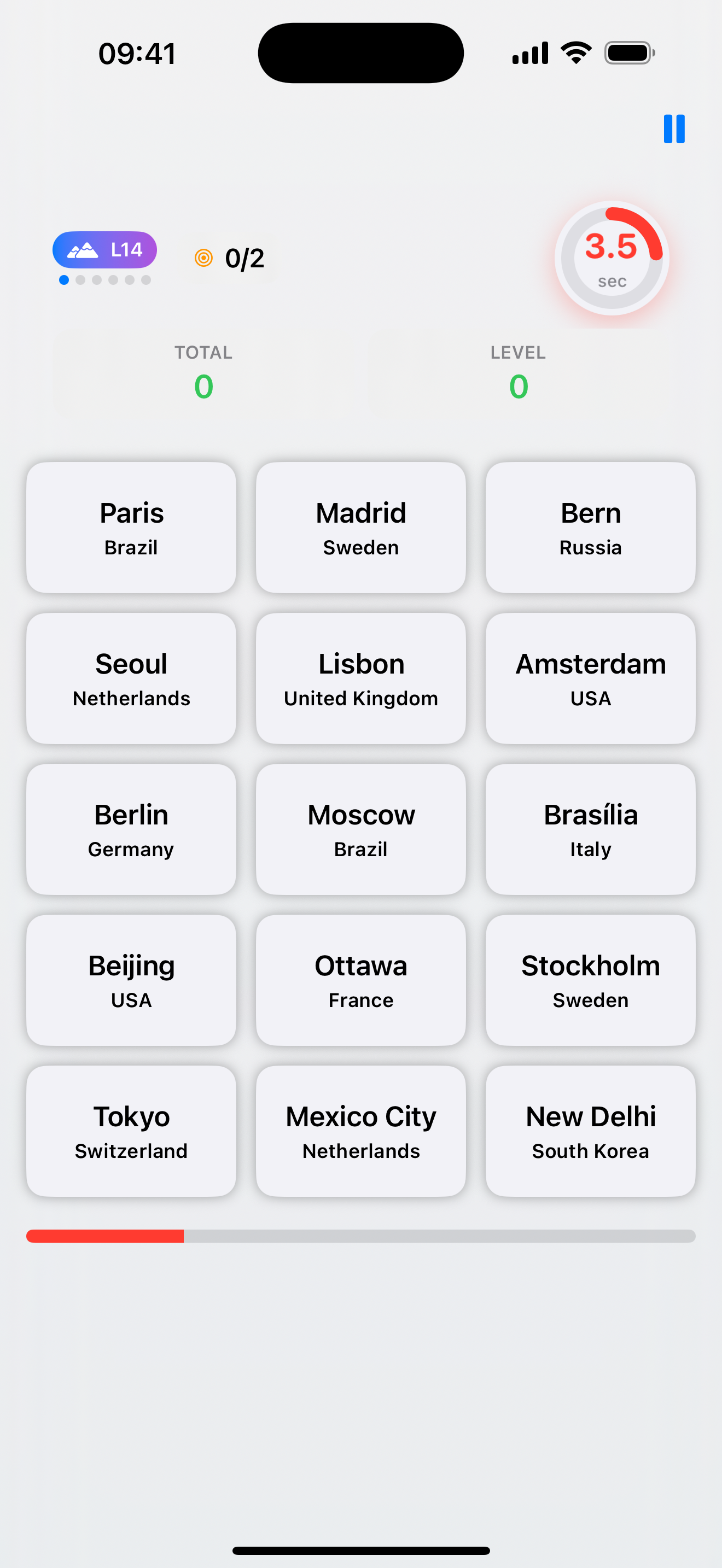 Capitals mode on a 3x5 grid